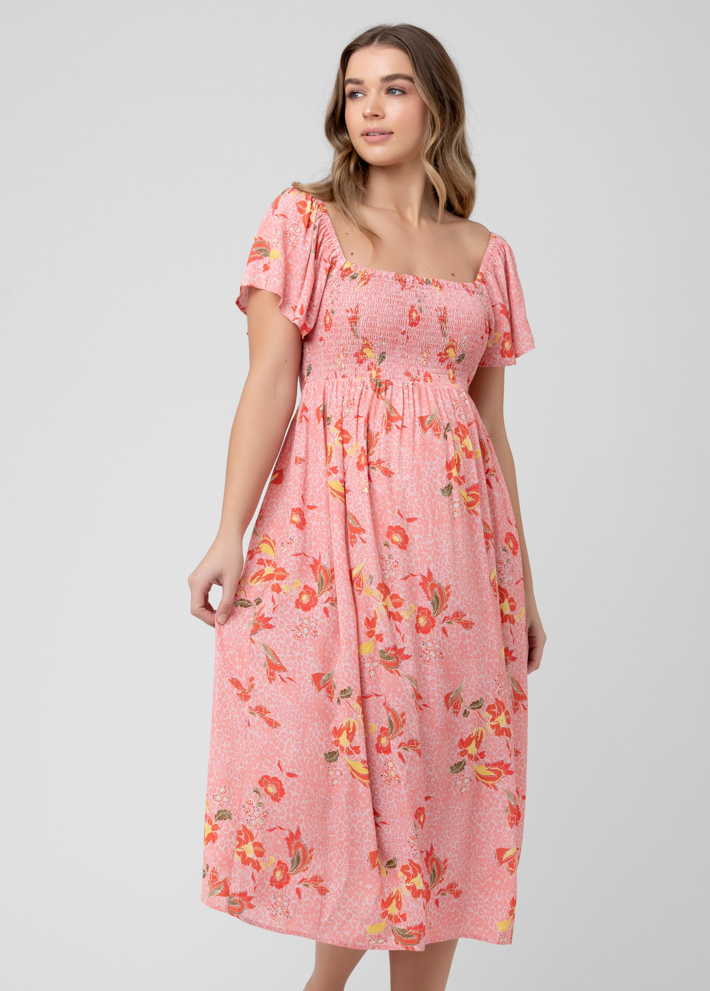 Isabel Maternity Dress Extra Small Pink Floral Pregnant Attire