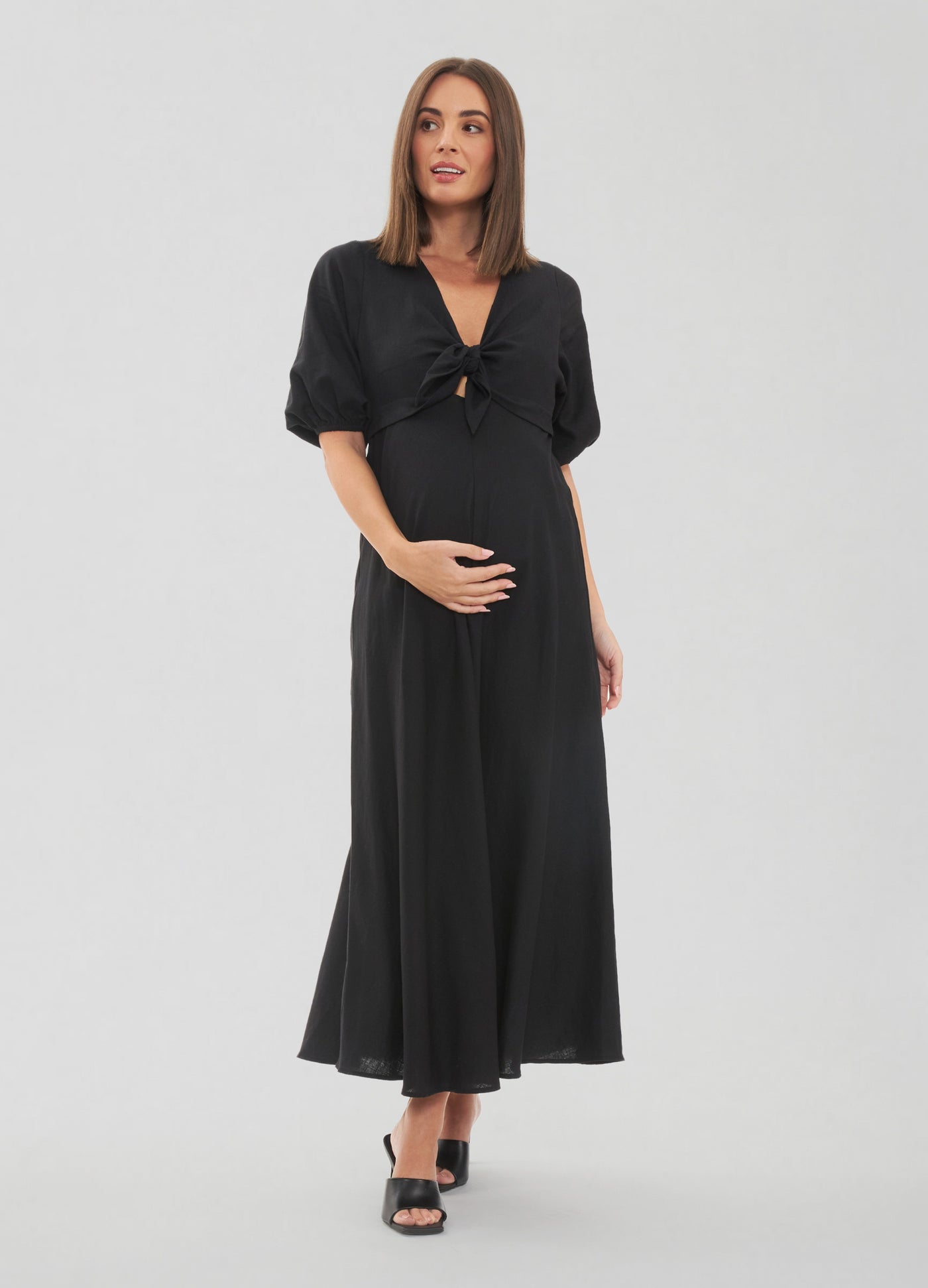 Tie-Back Woven Maxi Maternity Dress - Isabel Maternity by Ingrid