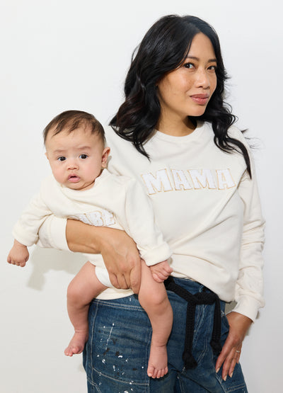 Nikki is 3 months postpartum and wearing size medium||Cream