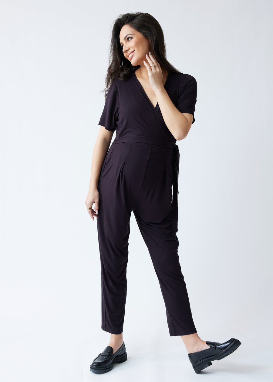 Short Sleeve Knit Maternity Nursing Jumpsuit Ingrid Isabel