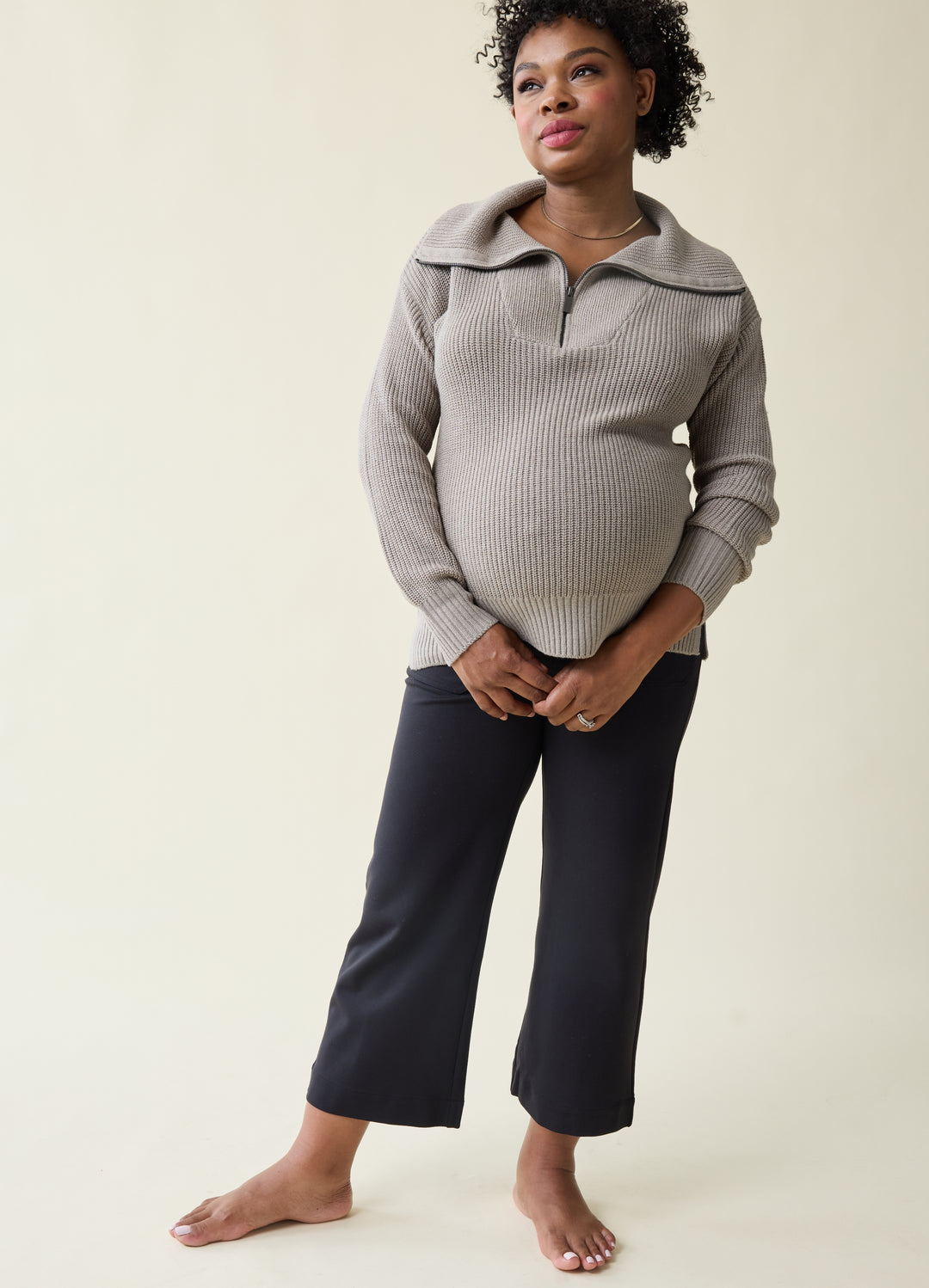 Ingrid Isabel Maternity Zip Front Sweater Dark Gray