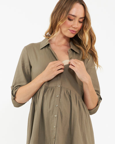 Ripe Adel Olive Linen Maternity and Nursing Dress