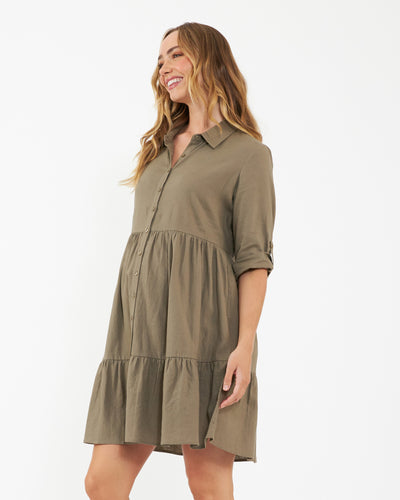 Ripe Adel Olive Linen Maternity and Nursing Dress