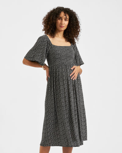 Ripe Emmy Shirred Maternity and Nursing Midi Dress