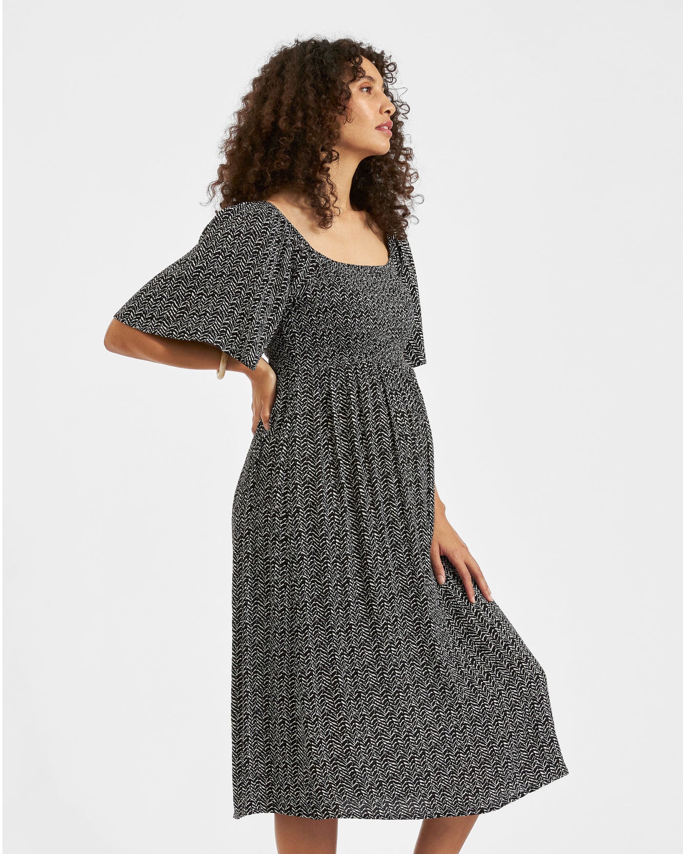 Ripe Emmy Shirred Maternity and Nursing Midi Dress