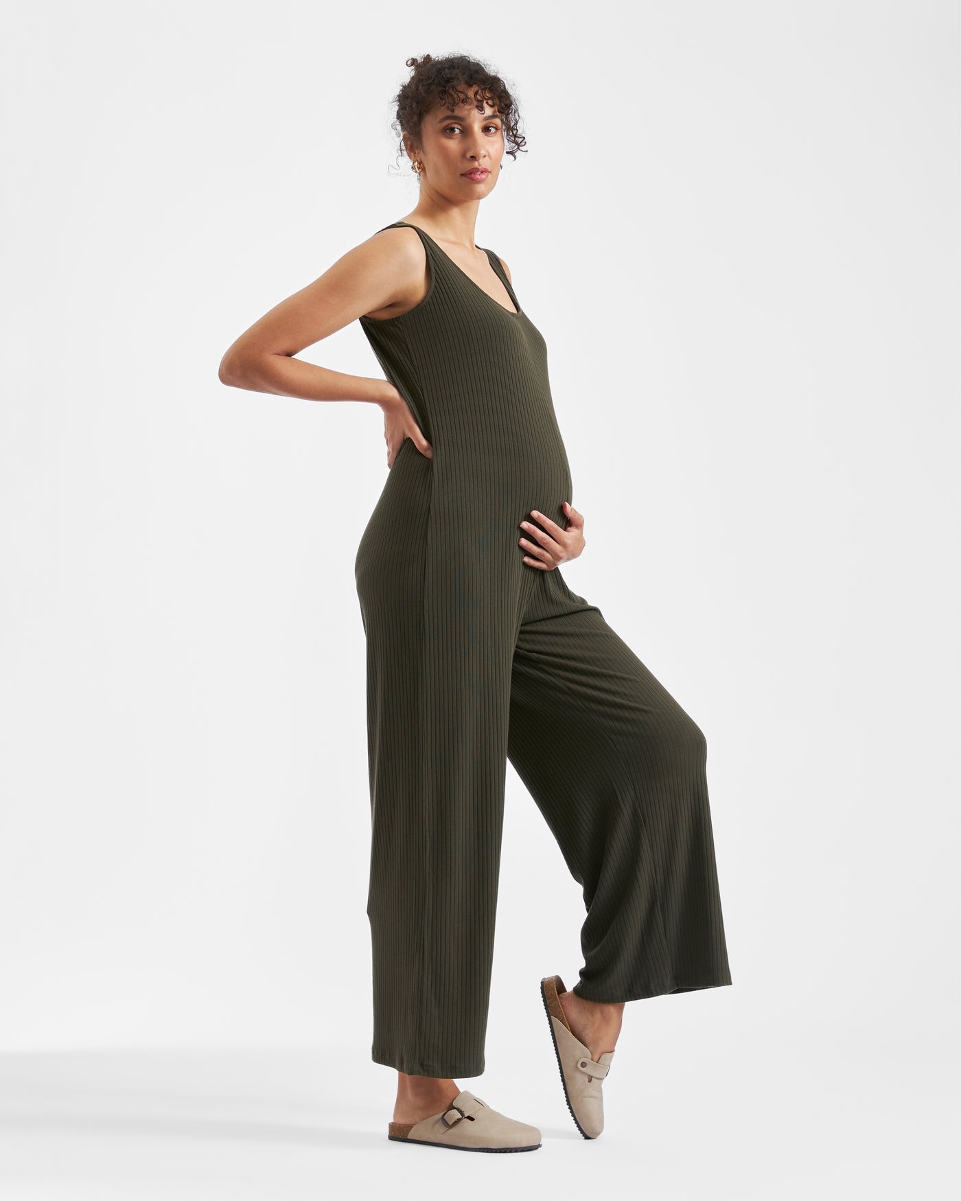 Ripe Maternity Bobby Rib Knit Olive Jumpsuit