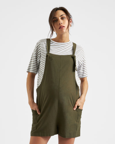 Ripe Maternity Olive Linen Overalls