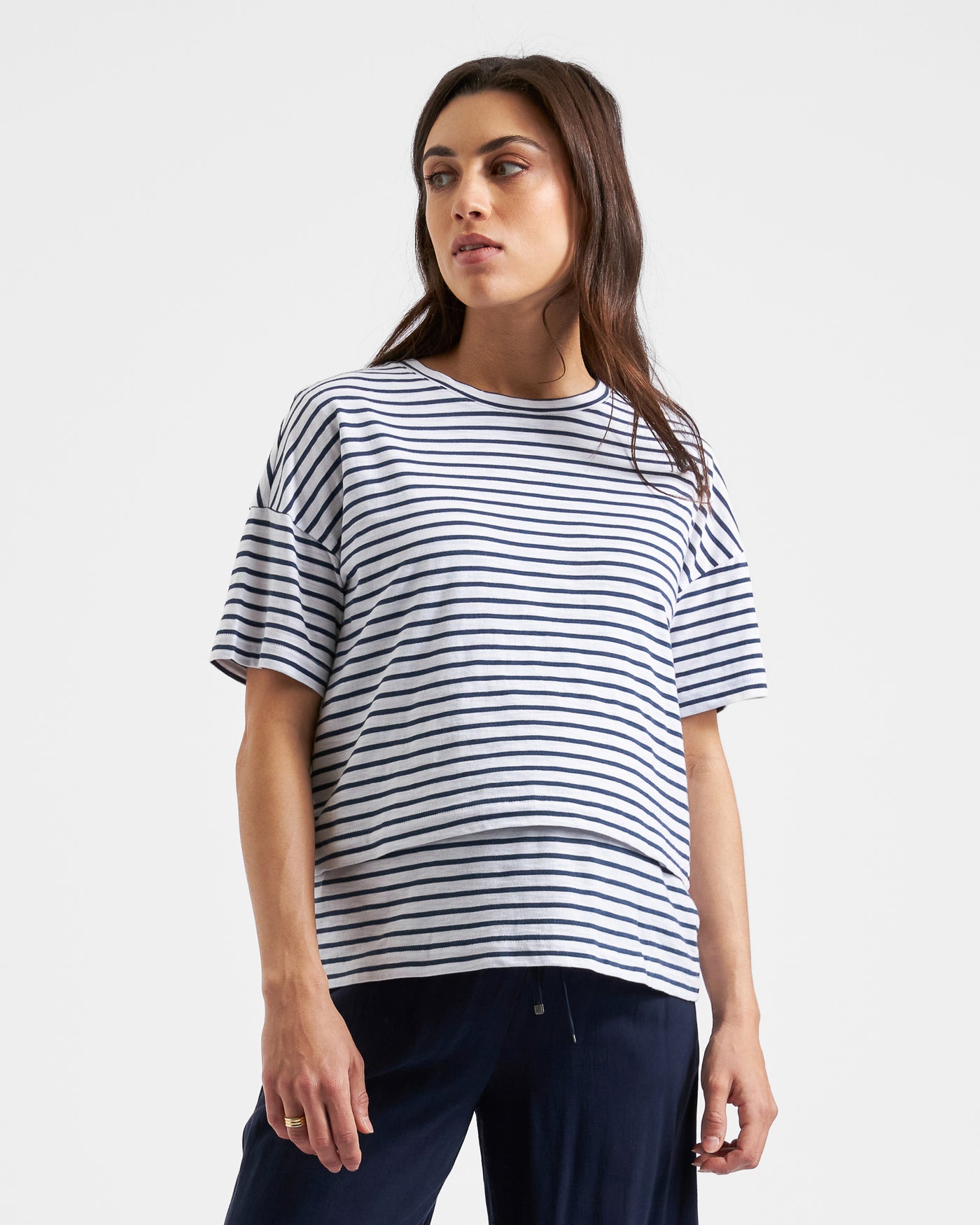 Ripe Maternity Claudette Short Sleeve Striped Nursing Tee