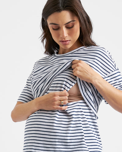 Ripe Maternity Claudette Short Sleeve Striped Nursing Tee