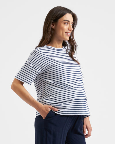 Ripe Maternity Claudette Short Sleeve Striped Nursing Tee