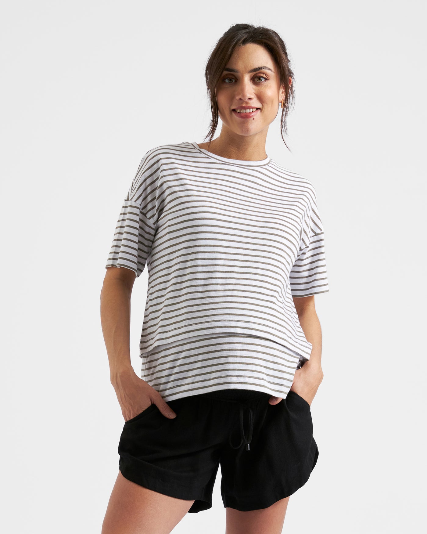 Ripe Maternity Claudette Short Sleeve Striped Nursing Tee