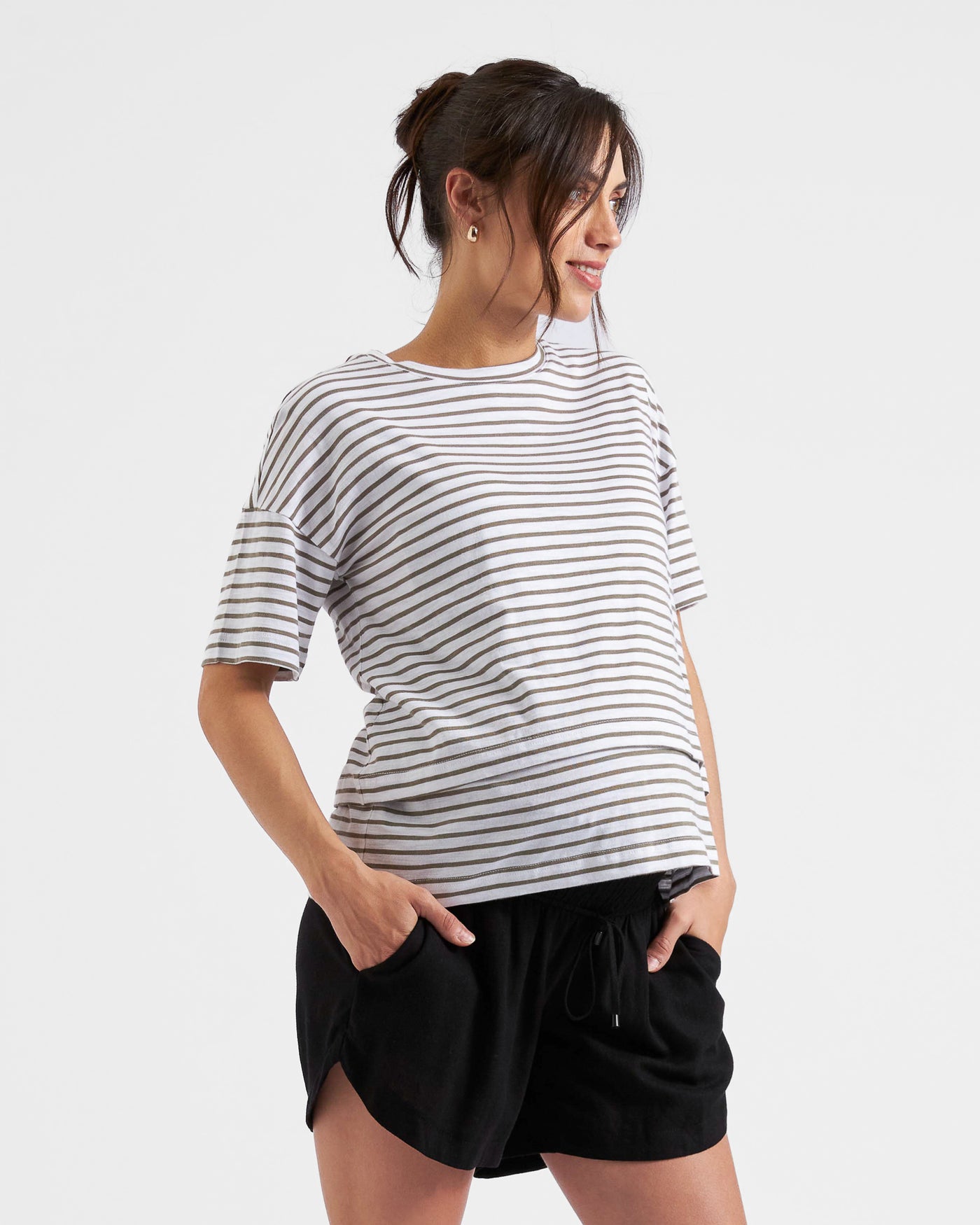 Ripe Maternity Claudette Short Sleeve Striped Nursing Tee